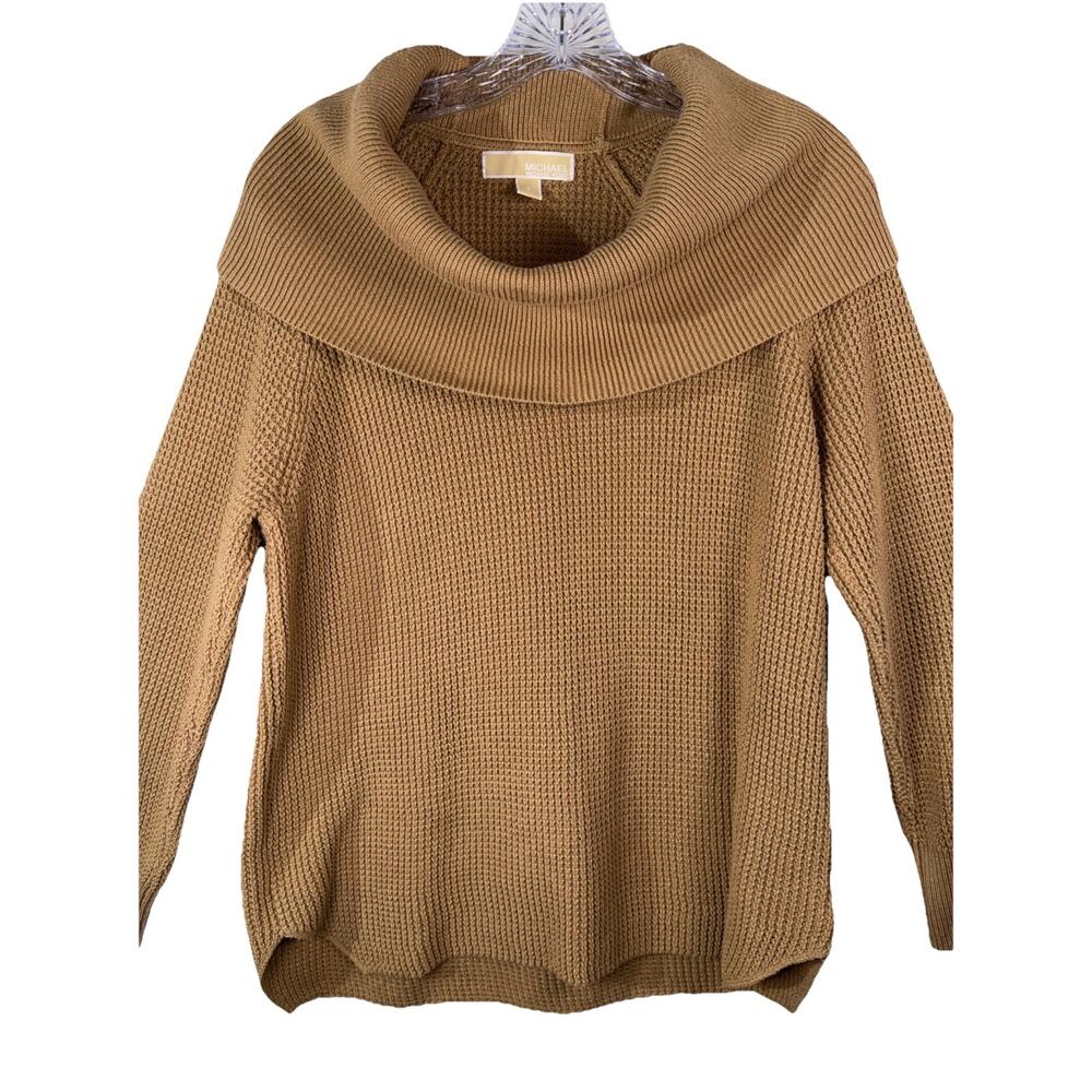Michael Kors Waffle Knit Cowl Neck Sweater Tan Brown Women's Size Small Cotton